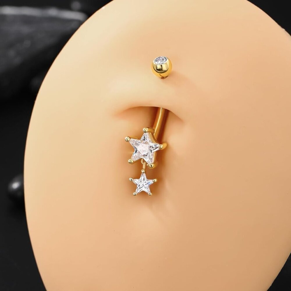 Sterling Silver Belly Button Ring Dangle Star 14g… - image 3